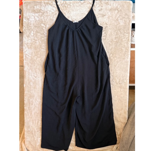 See You Monday Pants - See You Monday Black Wide Leg Jumpsuit Womens Large Spaghetti Strap Pockets SZ L